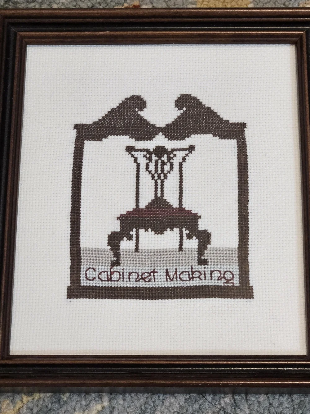 Framed Cross-Stitch Art Pair in Brown Frames - Neutral Tones